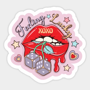 Feeling Lucky XOXO Red Lips Happy Valentines Day Sticker